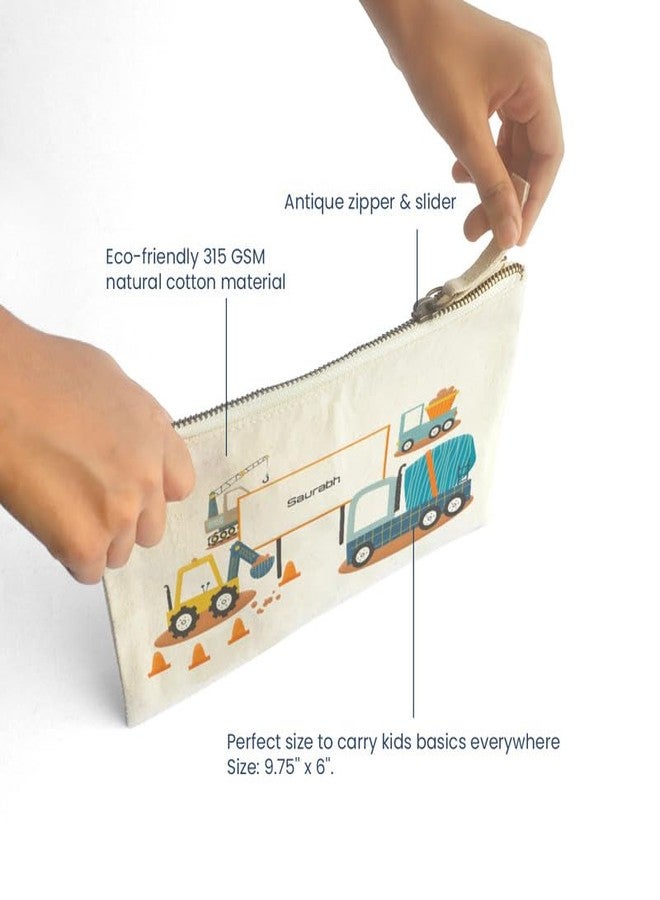 Zooboo Catch All Pouch Personalized with Kid's Names, 100% Cotton with Zipper, Pencil Pouch for Boys and Girls, School Supply Stationery Box Organizer for Students Lets Build - Image 4